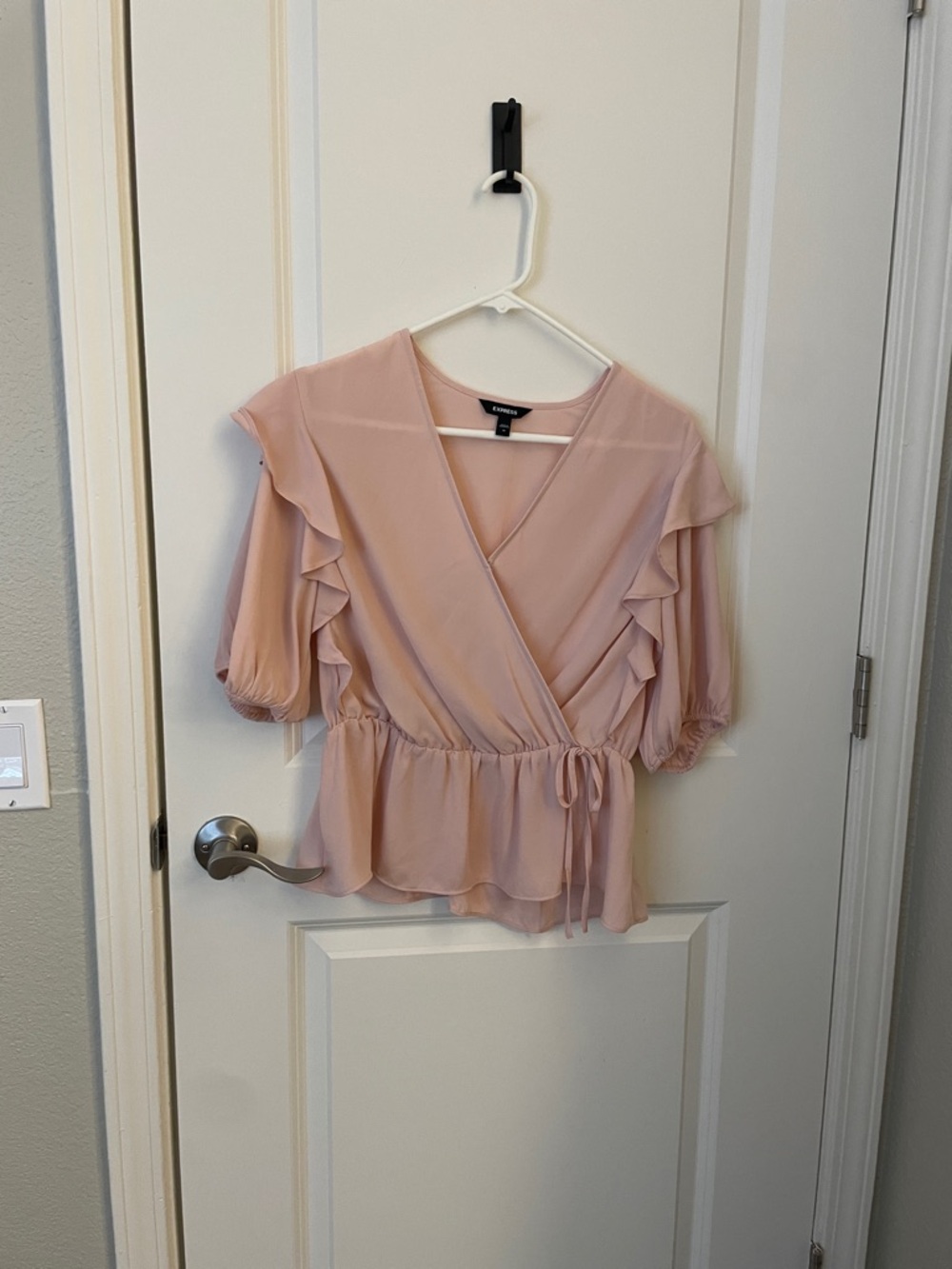 Express Pink Ruffle Wrap Blouse